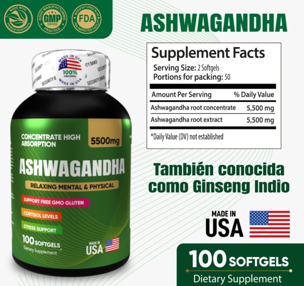 ASHWAGANDHA KSM-66 5500 MG SOFTGELS - Imagen 5